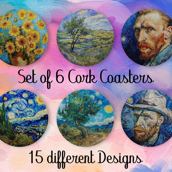 Vincent van Gogh Coasters, Set of 6, Color Coasters with Holder, Absorbent Coasters, Home decor, Gift for the new Home, Art Coasters - CA171