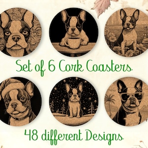 Boston Terrier, coasters Gift, Set of 6, Cork Coasters with Holder, Absorbent Coasters for Dog Lovers, Personalized Drink Coasters - CA024