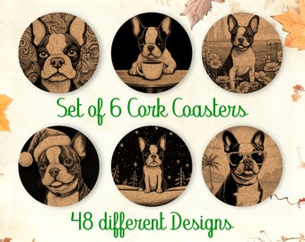 Boston Terrier, Untersetzer Geschenk, 6er-Set, Korkuntersetzer mit Halter, saugfähige Untersetzer für Hundeliebhaber, personalisierte Getränkeuntersetzer - CA024