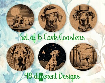 Great Dane, Coasters Gift, Set van 6, Cork Coasters met houder, absorberende Coasters voor hondenliefhebbers, gepersonaliseerde Drink Coasters - CA021