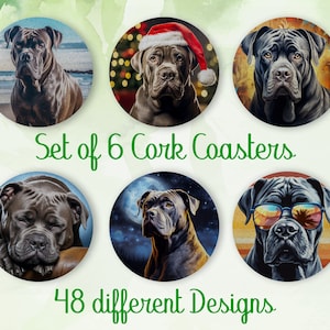 Cane Corso, Coasters Gift, Set of 6, Cork Coasters with Holder, Absorbent Coasters for Dog Lovers, Personalized Drink Coasters - CA114