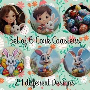 Easter Coasters, Easter Decor, Cute Color Coasters set of 6, Coasters with holder, Absorbent Coasters, Custom Coasters for drinks • CA158