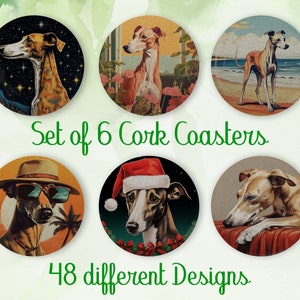 Whippet, Coasters Gift, Set of 6 Color Cork Coasters with Holder, Absorbent Coasters for Dog Lovers, Personalized Drink Coasters - CA087