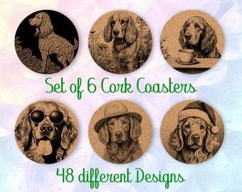 Setter irlandés, regalo de posavasos, Juego de 6, Posavasos de corcho con soporte, Posavasos absorbentes para amantes de los perros, Posavasos personalizados - CA049