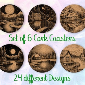 Lake House, Sottobicchieri regalo, Set di 6, Sottobicchieri in sughero con supporto, Sottobicchieri assorbenti, Arredamento Lake House, Sottobicchieri personalizzati - CA072