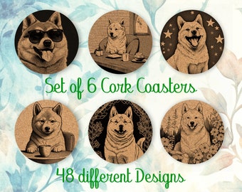 Akita Inu, Coasters Gift, Set van 6, Cork Coaster met houder, absorberende Coasters voor hondenliefhebbers, schattige, gepersonaliseerde Coasters - CA048