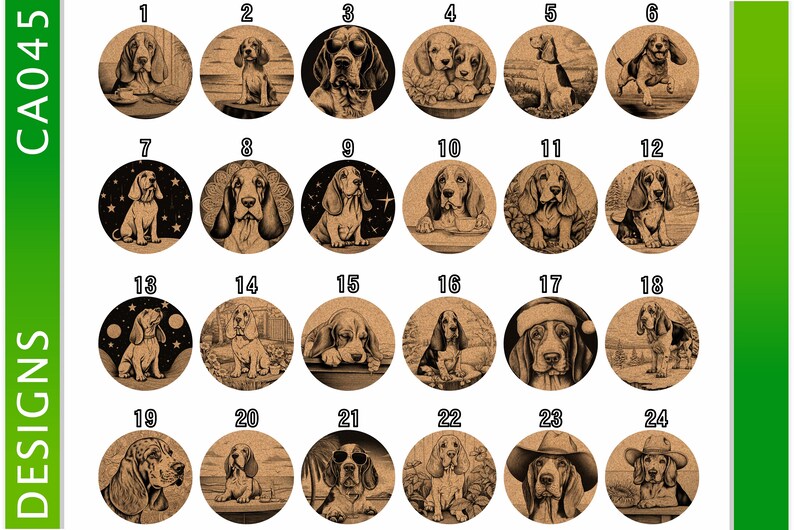 Basset Hound, regalo de posavasos, juego de 6, posavasos de corcho con soporte, posavasos absorbentes para amantes de los perros, posavasos de bebidas personalizados CA045 imagen 2