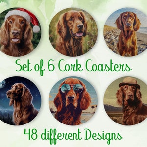 Irish Setter, coasters gift, Set of 6, Color Cork Coaster with Holder, Absorbent Coasters for Dog Lovers, Personalized Coasters - CA121