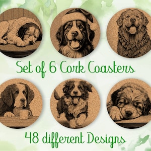 Newfoundland, Coasters gift, Set of 6, Cork Coasters with Holder, Absorbent Coasters for Dog Lovers, Personalized Drink Coasters - CA035