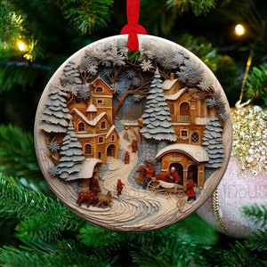 3D Christmas Village Holiday Ornament Sublimation PNG, 300 dpi, Instant Digital Download, Christmas Round Ornament PNG 3D Christmas Ornament
