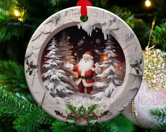 3D Santa Claus Christmas Ornament Sublimation PNG, 300 dpi, Instant Digital Download, Christmas Round Ornament PNG 3D Christmas Ornament