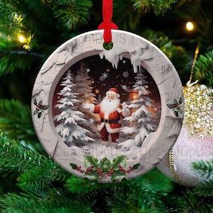 3D Santa Claus Christmas Ornament Sublimation PNG, 300 dpi, Instant Digital Download, Christmas Round Ornament PNG 3D Christmas Ornament