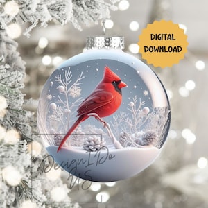 3D Kardinal Weihnachtsverzierung Sublimation PNG, 300 dpi, sofortiger digitaler Download, Urlaub Runde Verzierung PNG 3D Schneekugel Verzierung Spielerei
