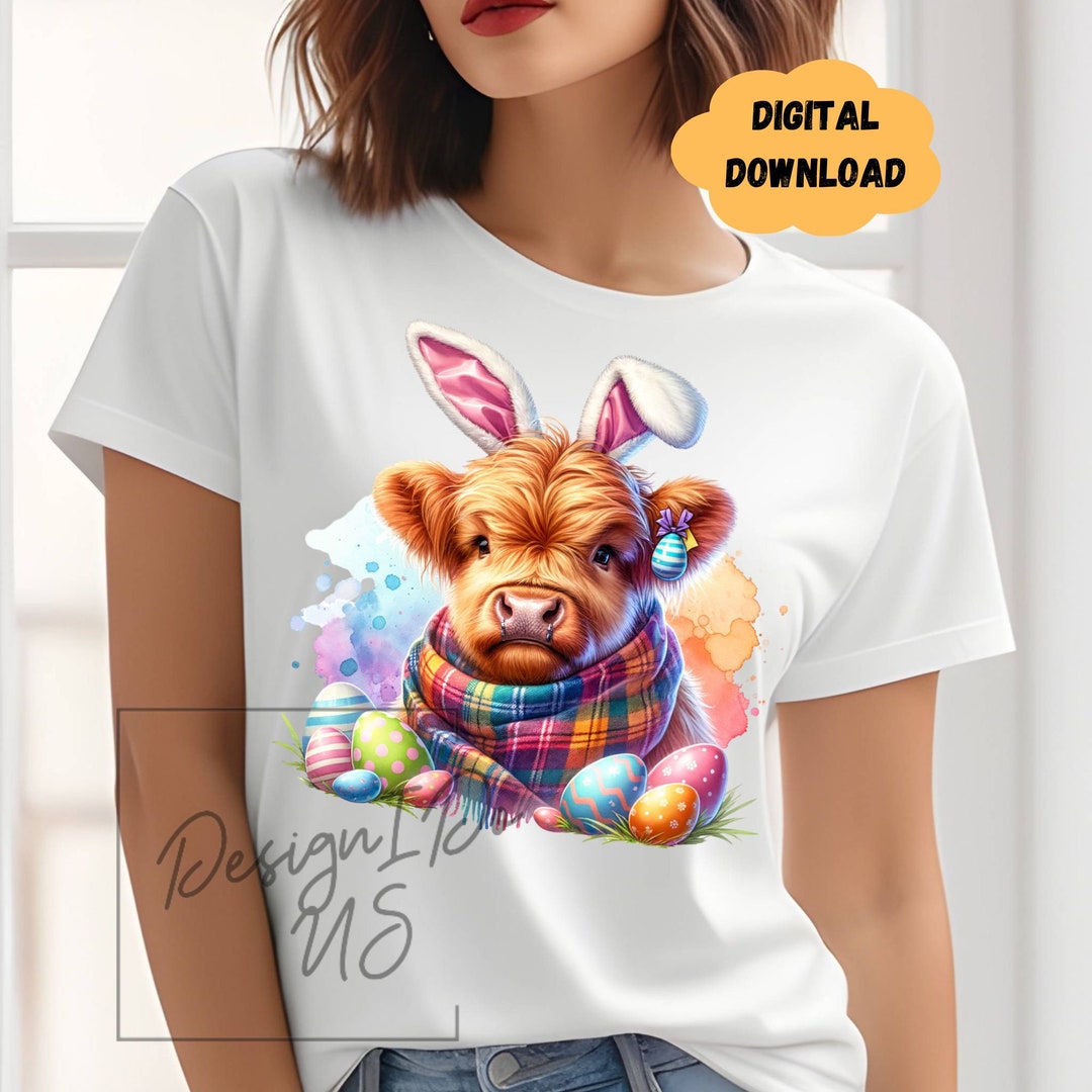 Easter Highland Cow Clipart Shirt Sublimation Design Digital Download ...