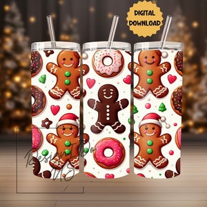 Christmas Tumbler Gingerbread Man 20 oz Tumbler Sublimation Design, Straight & Tapered Tumbler Wrap, Christmas Instant Digital Download PNG