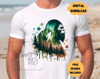 Sasquatch Clipart Shirt Sublimation, Cryptozoology Sticker Design Digital Download PNG, Instant Download, Bigfoot T-shirt Glass Cup PNG