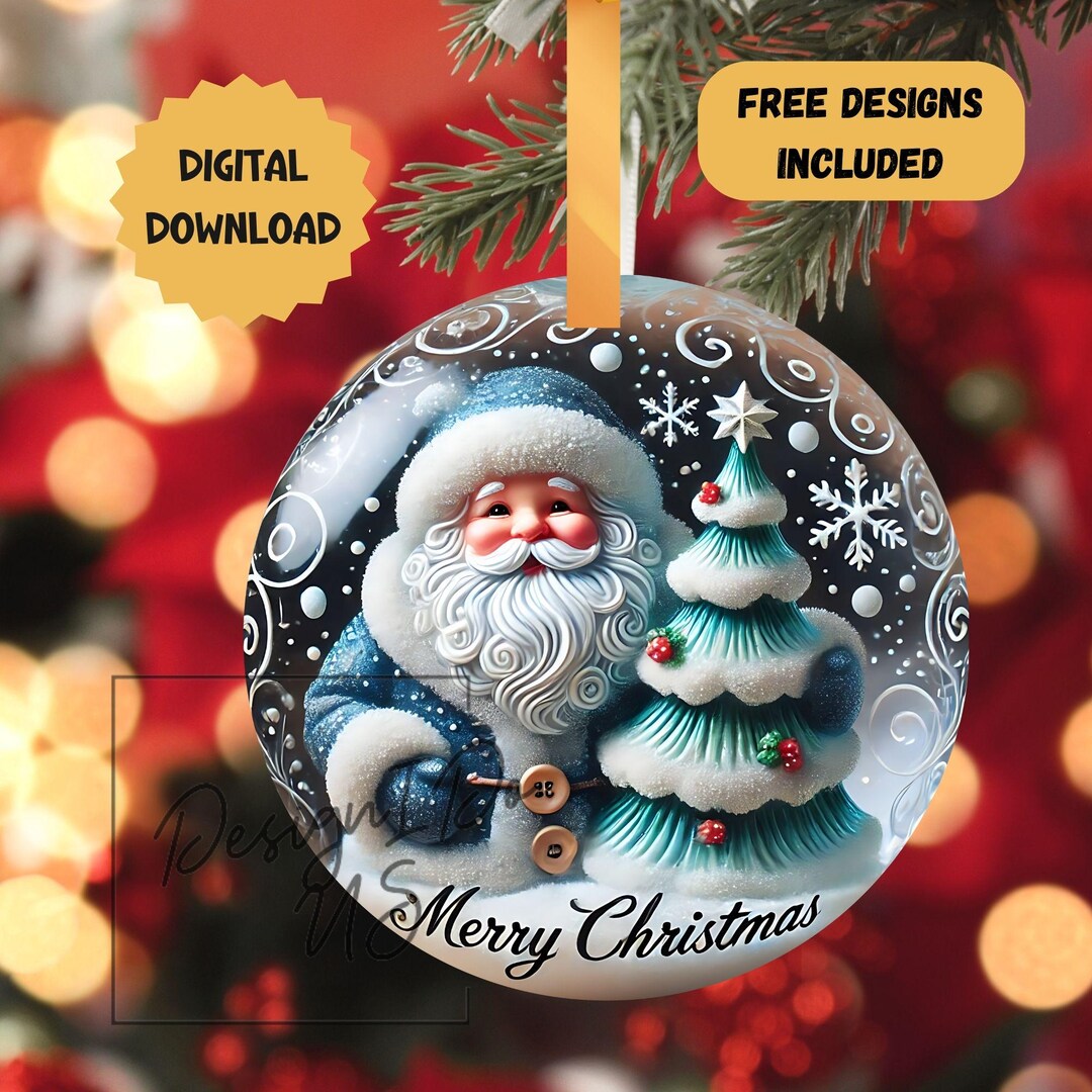 3D Santa Bauble Christmas Ornament Sublimation PNG, Instant Digital ...