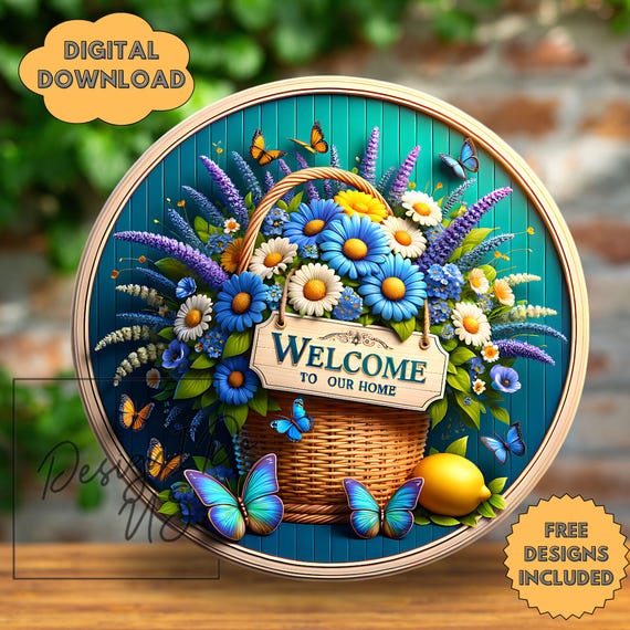 3D Flower Png | Spring Round Sublimation PNG | Welcome Wreath Sign | Instant Digital Download & Door Hanger Clipart, Wind Spinner dtf design