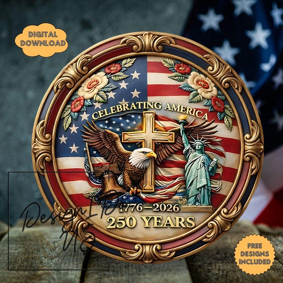 USA 250th Anniversary PNG, 1776-2026, America 250 Emblem, Semiquincentennial, 4th of July Wreath, Patriotic