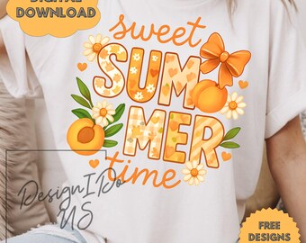 Sweet Summertime Peach Shirt PNG, Retro Beach Design (Digital Download), Spring Clipart