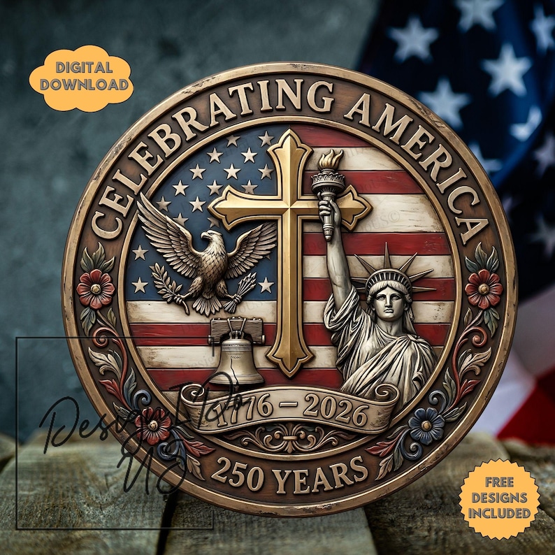 USA 250th Anniversary Png, 1776-2026 Sublimation PNG, America 250 Emblem, Welcome Sign, Digital Download, Semiquincentennial Wreath Insert, 4th of July Door Hanger, Printable Home Decor, Independence Day Door Sign, Celebrate America Birthday png, Bald Eagle Clipart
