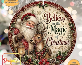 Santa Christmas Ornament PNG, Holiday Welcome Sign (Digital Download), Winter Wreath, Wind Spinner, Clipart
