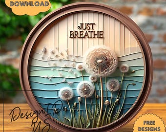 3D Welcome PNG Sublimation Clipart – Dandelion Floral Wreath, Summer Door Hanger & Wind Spinner, Instant Digital Download, DTF Design
