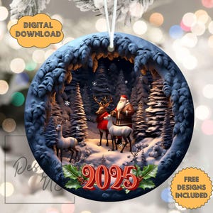 3D Santa Claus Christmas Ornament Sublimation PNG, 300 dpi, Instant Digital Download, Christmas Round Ornament PNG 3D Christmas Ornament