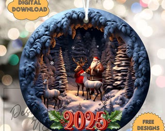 3D Santa Claus Christmas Ornament Sublimation PNG, 300 dpi, Instant Digital Download, Christmas Round Ornament PNG 3D Christmas Ornament