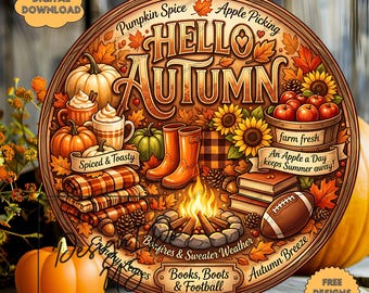 Welkomstbord herfst, png, collage herfstpompoenkrans (digitale download), ontwerp oogst wind spinner