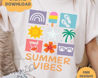 Summer Vibes Png, Floral Summer Sublimation Design, Watercolor Summer Vibes Png, Trendy Summer Shirt Design, Digital Download, PNG