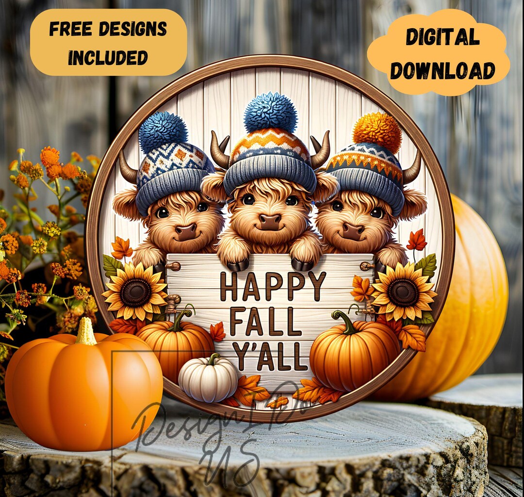 3D Highland Cow Fall Round Sublimation PNG, Instant Digital Download ...