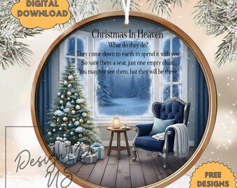 Christmas in Heaven Ornament Sublimation PNG, Winter Welcome Sign, Digital Download, Holiday Wreath, Door Hanger, Printable Home Decor, dtf