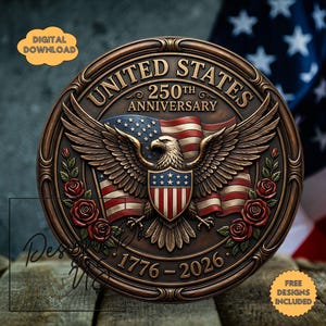 USA 250th Anniversary Png, 1776-2026 Sublimation PNG, America 250 Emblem, Welcome Sign, Digital Download, Semiquincentennial Wreath Insert, 4th of July Door Hanger, Printable Home Decor, Independence Day Door Sign, Celebrate America Birthday png, Bald Eagle Clipart