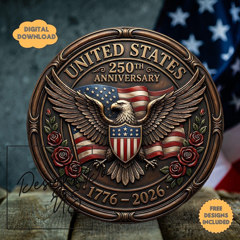 USA 250th Anniversary Png, 1776-2026 Sublimation PNG, America 250 Emblem, Welcome Sign, Digital Download, Semiquincentennial Wreath Insert, 4th of July Door Hanger, Printable Home Decor, Independence Day Door Sign, Celebrate America Birthday png, Bald Eagle Clipart