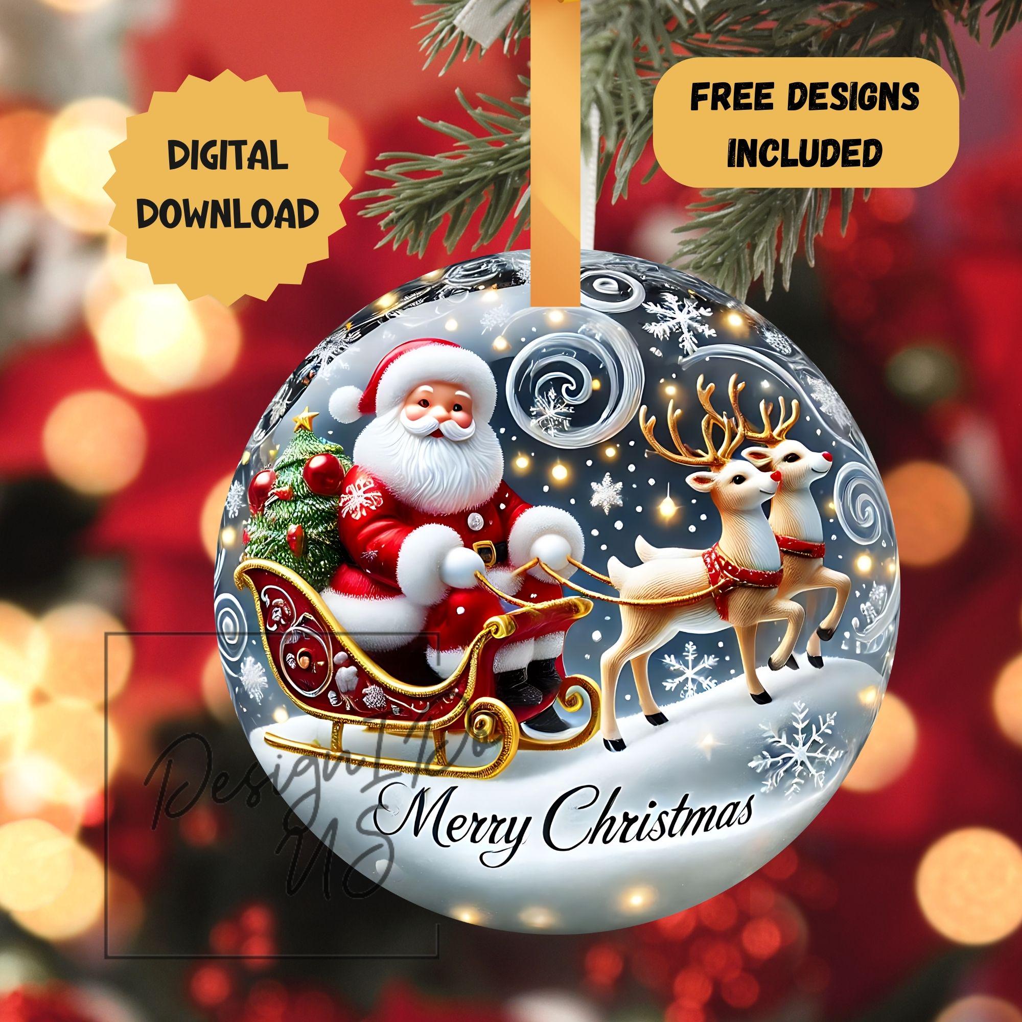 3D Santa Bauble Christmas Ornament Sublimation PNG, Instant Digital ...