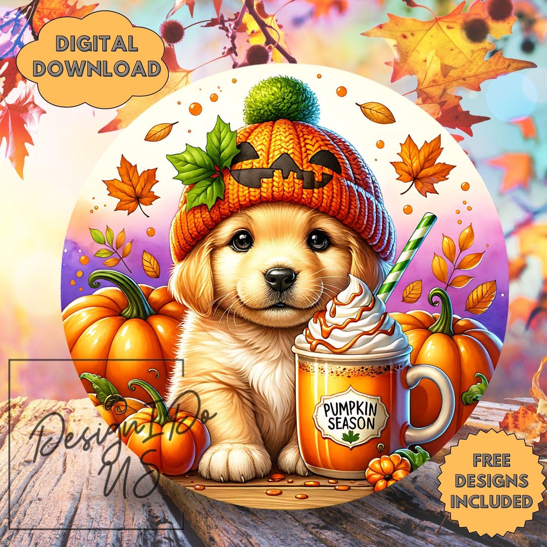 Puppy Fall Welcome PNG, Dog Autumn Sublimation Png, Pumpkin Wreath Sign ...