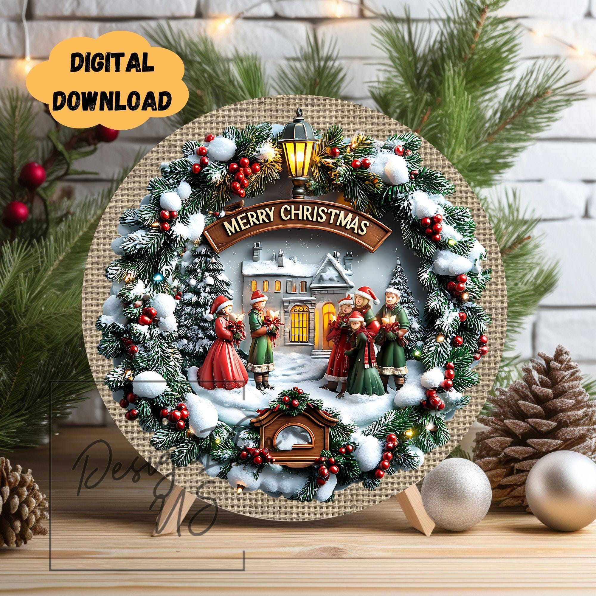 3Dアート クリスマス キャロル 額縁付き 3Dヴィンテージスタイルキャロラークリスマスオーナメント昇華PNG