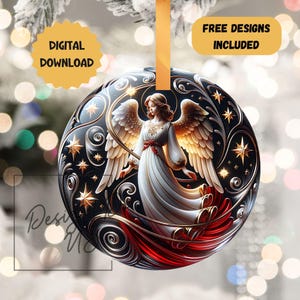 3D Angel Bauble Christmas Ornament Sublimation PNG, Instant Digital Download, Winter Glass Globe, Wreath Sign, Holiday Decor UV dtf transfer