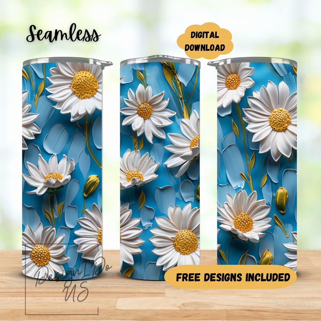 3D Daisies Seamless 20 Oz Skinny Tumbler Sublimation Design, Straight ...