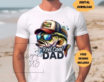 Reel Cool Dad Fishing Clipart Shirt Sublimation Design Digital Download PNG, Instant Download, Fisherman Decal Tshirt PNG, Glass Cup Jar PNG