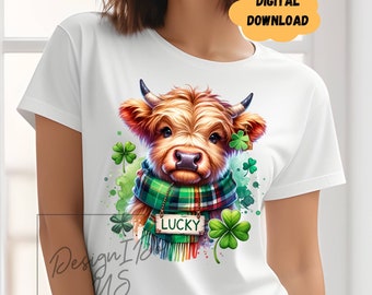 St Patrick's Day Highland Cow Clipart, Shirt Sublimation Design (Digital Download)