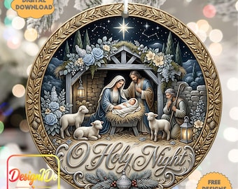 Nativity Christmas Round Sign Holy Family Christian Digital Download Religious Holiday Wreath Printable PNG