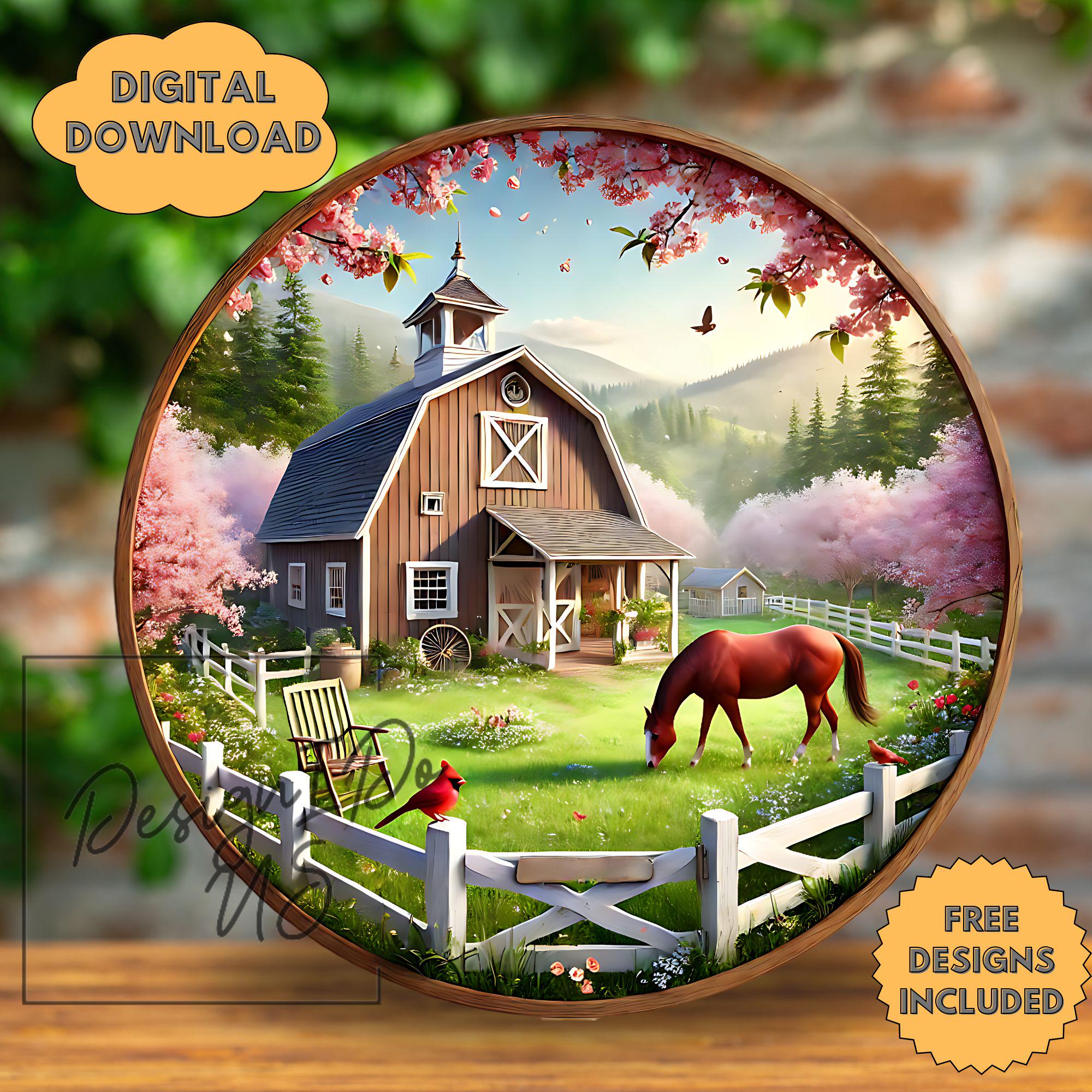3D Welcome Png, Farmhouse Round Sublimation Png, Instant Digital Download, Cherry Bloom Wreath Sign, Door Hanger Clipart, Wind Spinner, dtf
