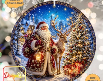 Santa Christmas Ornament PNG, Holiday Welcome Sign (Digital Download), Winter Wreath, Wind Spinner, Clipart