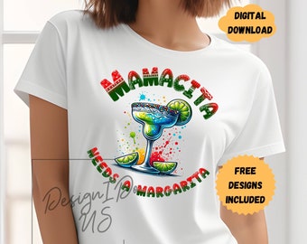 Cinco De Mayo Clipart-skjorta sublimeringsdesign digital nedladdning PNG, omedelbar nedladdning, Mamacita Margarita-dekal T-shirt PNG glasmuggburk PNG