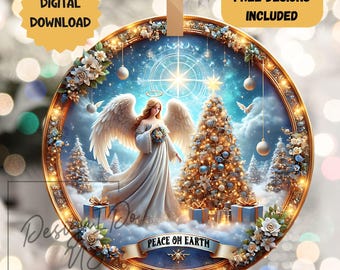 3D Angel Peace on Earth kerstornament sublimatie png, winter instant digitaal, afdrukbaar kransbord, deurhanger rond huisdecor, dtf