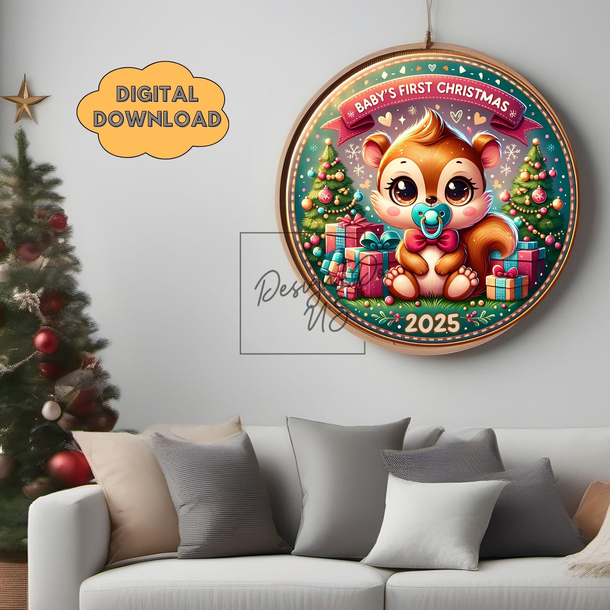 3Dベビーの初めてのクリスマス2025オーナメント昇華PNG、インスタント