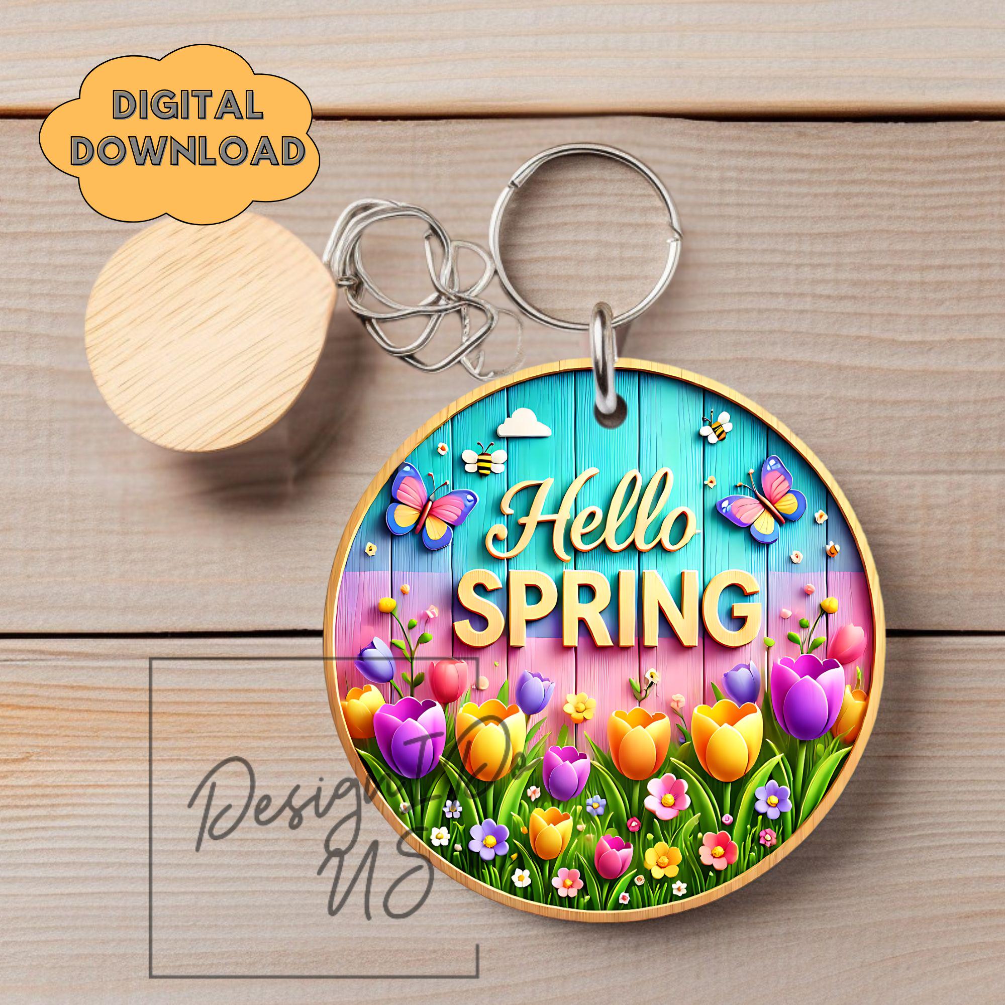 Spring Welcome Sign Digital 3D Hello Spring Welcome Sign Round Sublimation PNG, Instant Digital ...