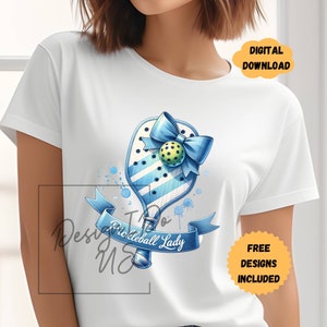 Pickleball Lady Clipart Shirt Sublimation Design Digital Download PNG, Instant Download, Blue Coquette Pickleball Tshirt, Diva Glass Cup PNG